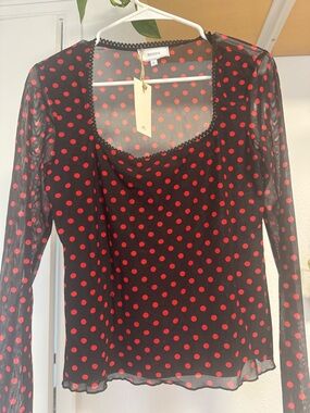 RIHOAS Black Sheer Top with Red Polka Dots